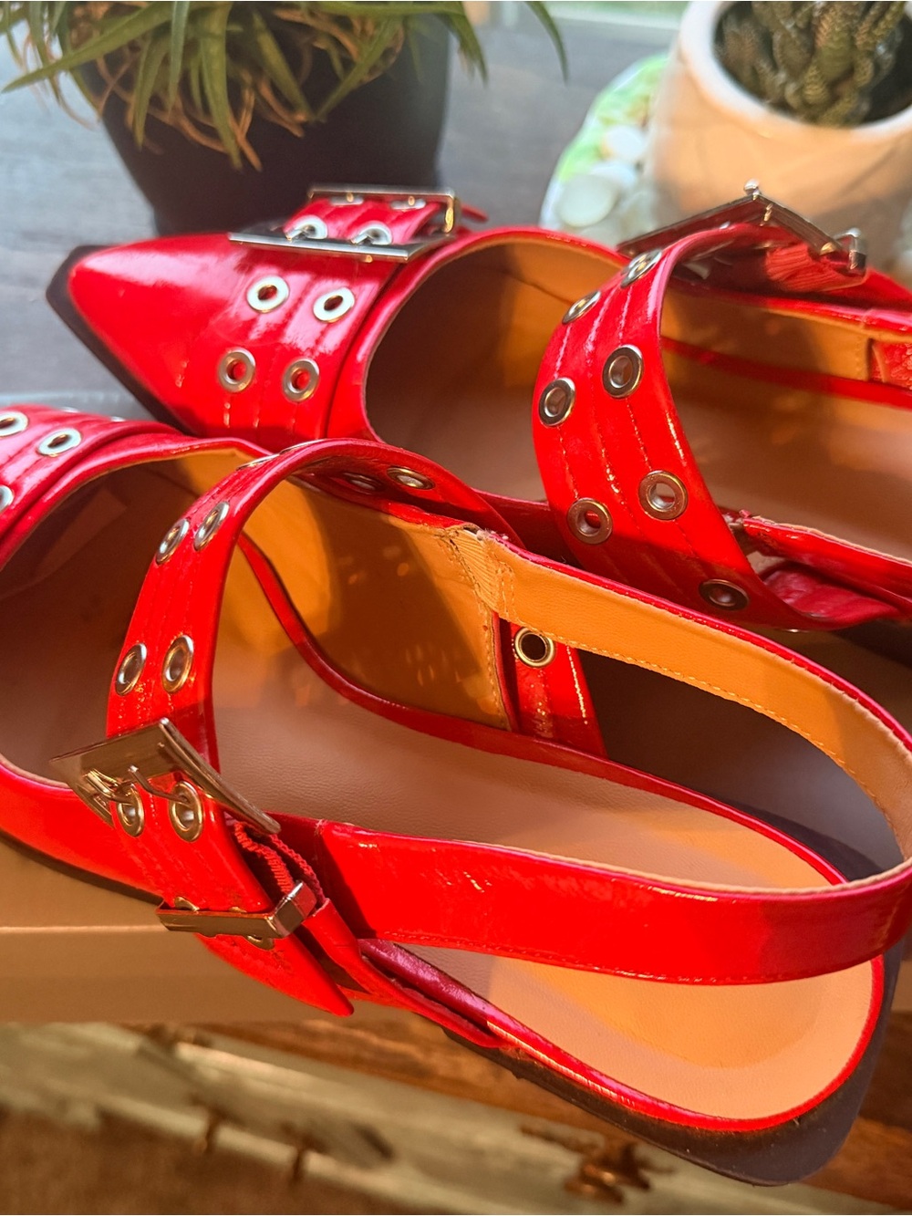Red Slingback Buckle Sandals - Women's Casual Dress Shoe - Picture 2 of 3